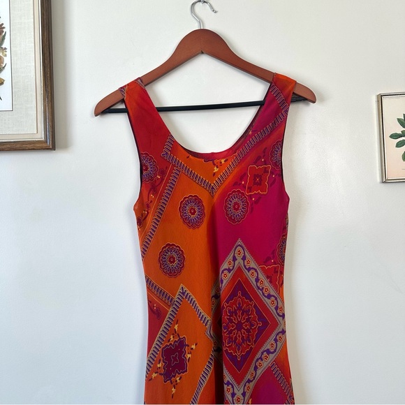 Vintage 90’s Reversible Abstract Orange & Red Floral Fairy Dress - Picture 2 of 10